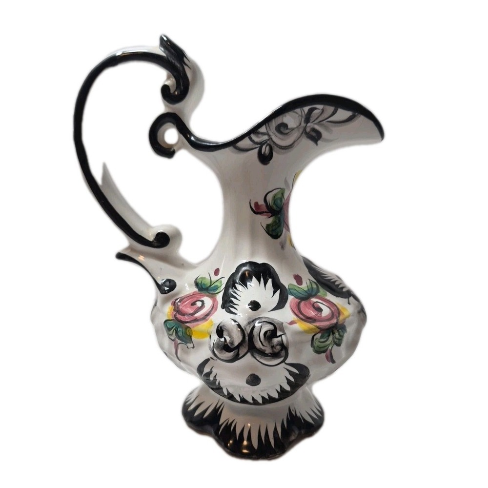 VTG‎ Portugal Pottery Vestal Alcobaca Hand Painted Small Pitcher Vase Ewer 1036